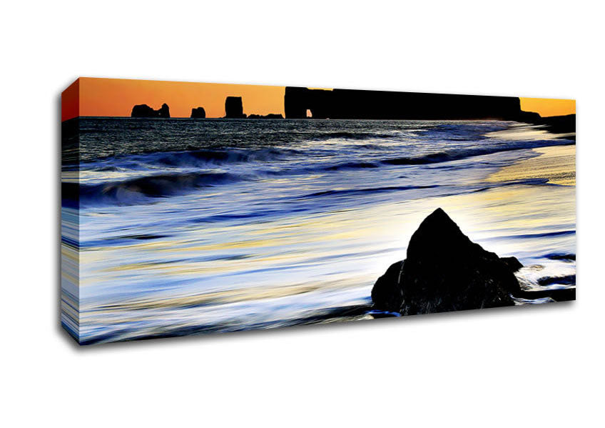 Picture of Distant Monument Ocean Sunset Panoramic Canvas Wall Art