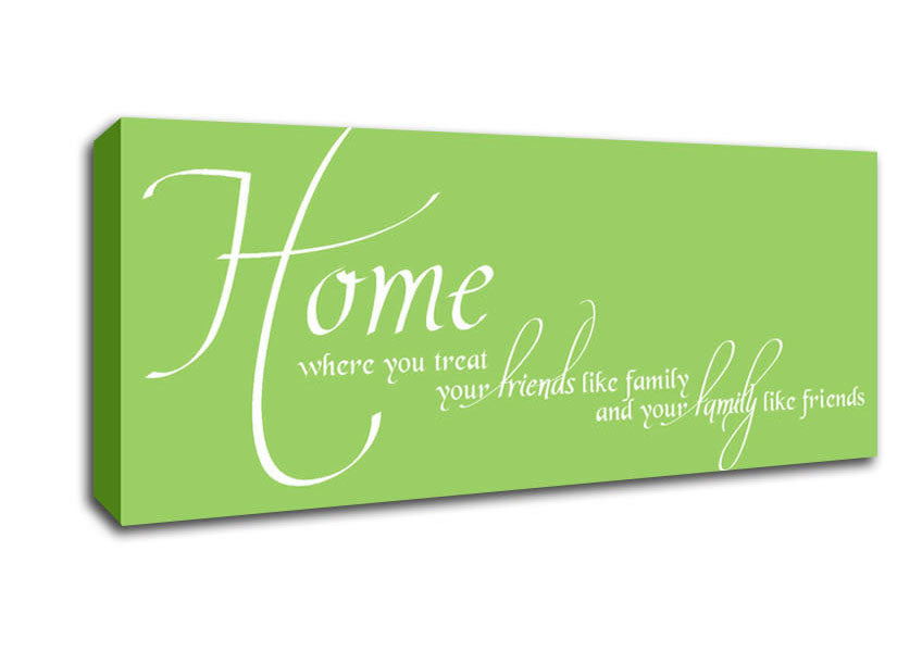 Picture of Family Quote Home Family Friends Lime Green Panoramic Canvas Wall Art