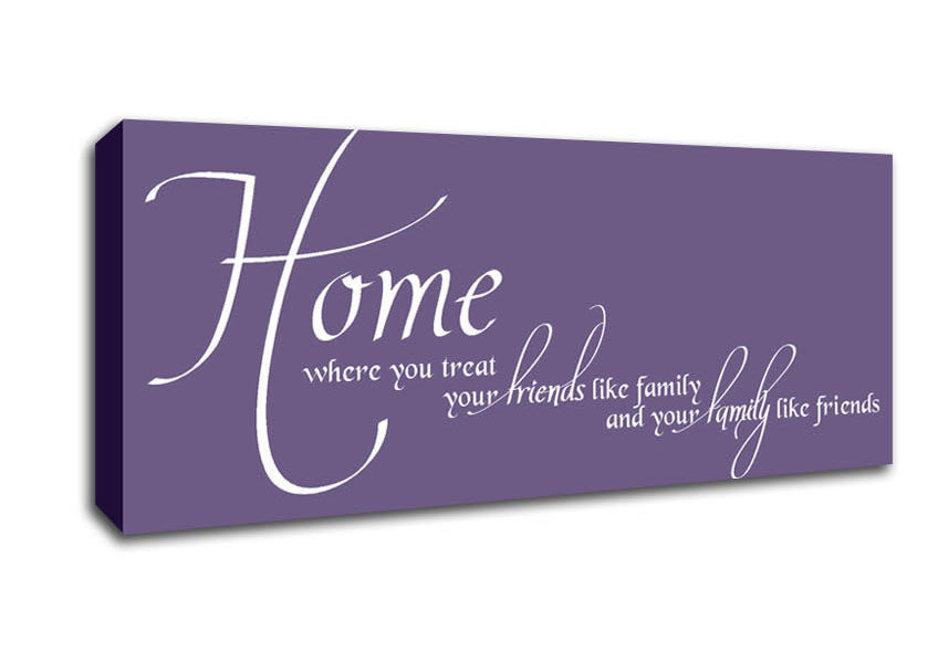 Picture of Family Quote Home Family Friends Lilac Panoramic Canvas Wall Art