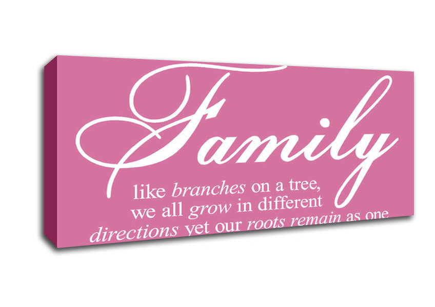 Picture of Family Quote Family We All Grow In Different Directions Pink Panoramic Canvas Wall Art