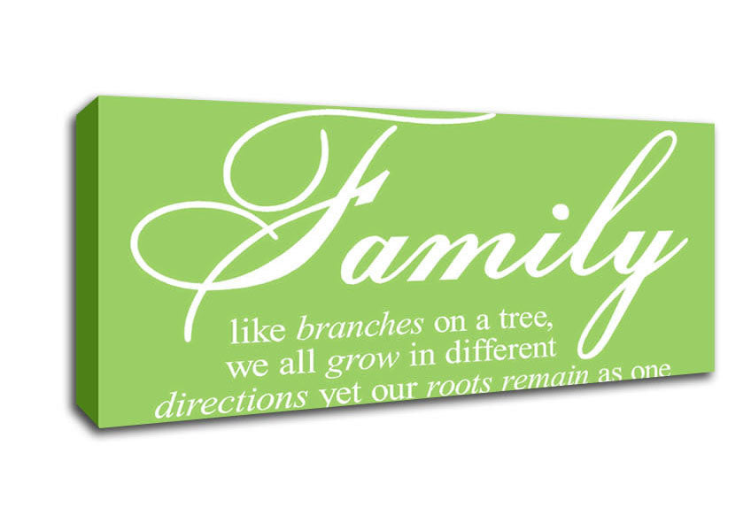Picture of Family Quote Family We All Grow In Different Directions Lime Green Panoramic Canvas Wall Art