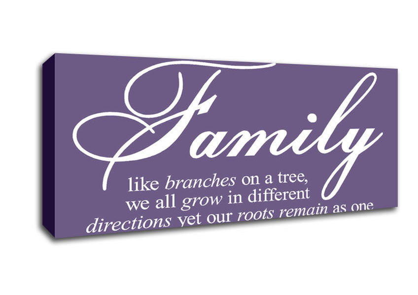 Picture of Family Quote Family We All Grow In Different Directions Lilac Panoramic Canvas Wall Art