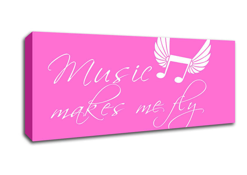 Picture of Girls Room Quote Music Makes Me Fly Vivid Pink Panoramic Canvas Wall Art