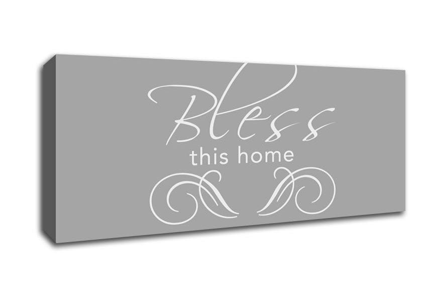 Picture of Home Quote Bless This Home Grey White Panoramic Canvas Wall Art