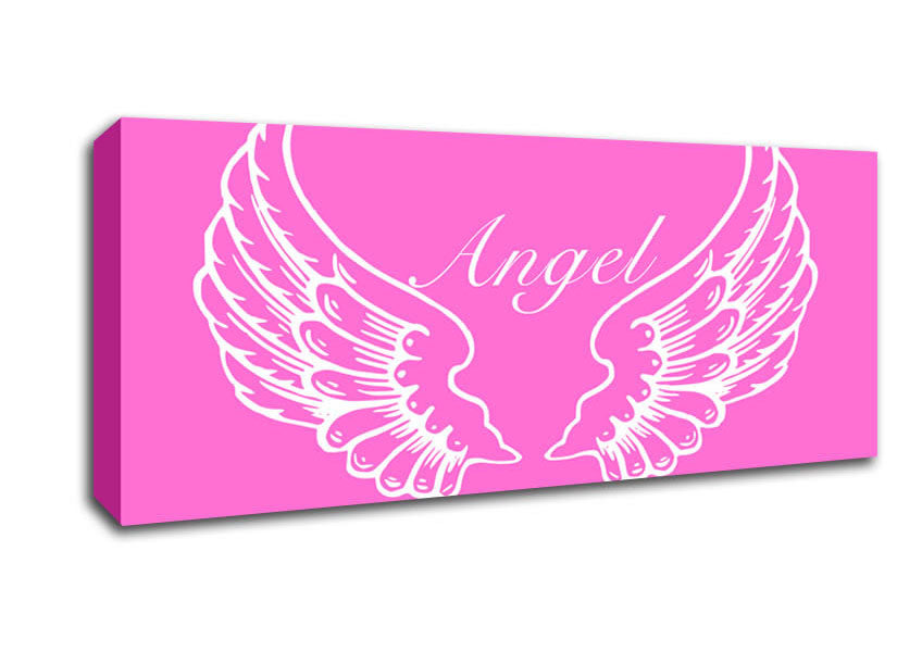 Picture of Nursery Quote Angel Wings Vivid Pink Panoramic Canvas Wall Art