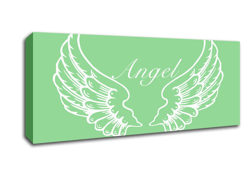Picture of Girls Room Quote Angel Wings Green Panoramic Canvas Wall Art