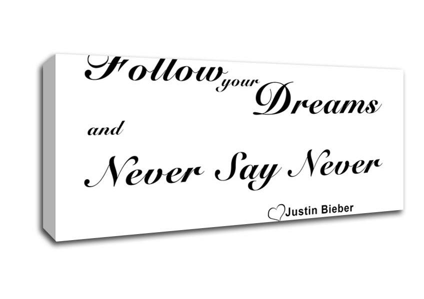 Picture of Music Quote Follow Your Dreams Justin Bieber White Panoramic Canvas Wall Art