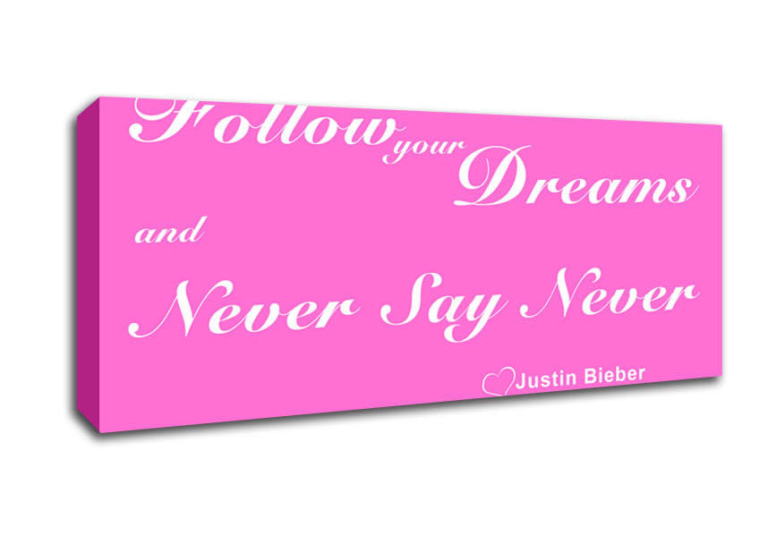 Picture of Music Quote Follow Your Dreams Justin Bieber Vivid Pink Panoramic Canvas Wall Art