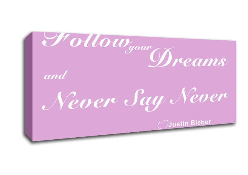 Picture of Music Quote Follow Your Dreams Justin Bieber Pink Panoramic Canvas Wall Art