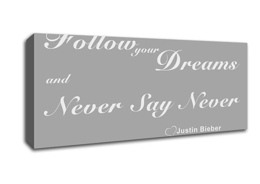 Picture of Music Quote Music Quote Follow Your Dreams Justin Bieber Grey White Panoramic Canvas Wall Art