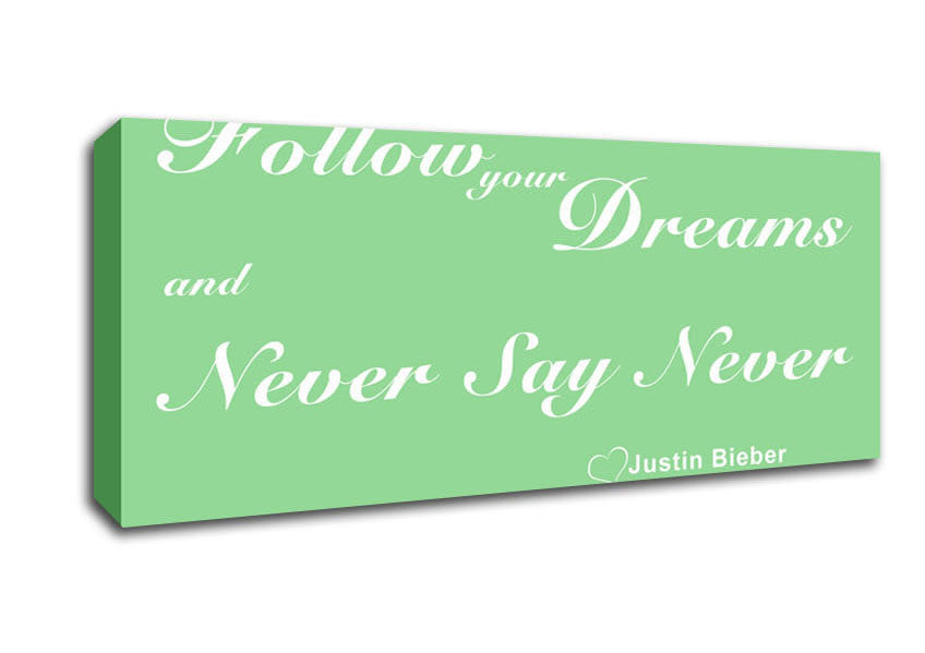 Picture of Music Quote Follow Your Dreams Justin Bieber Green Panoramic Canvas Wall Art