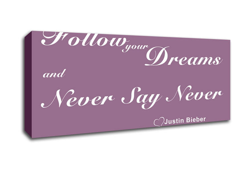 Picture of Music Quote Follow Your Dreams Justin Bieber Dusty Pink Panoramic Canvas Wall Art