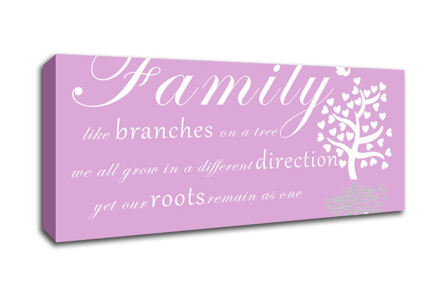 Picture of Family Quote Family Like Branches On A Tree Pink Panoramic Canvas Wall Art