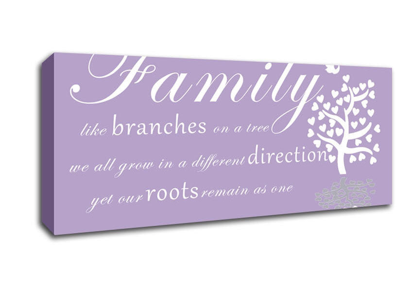 Picture of Family Quote Family Like Branches On A Tree Lilac Panoramic Canvas Wall Art