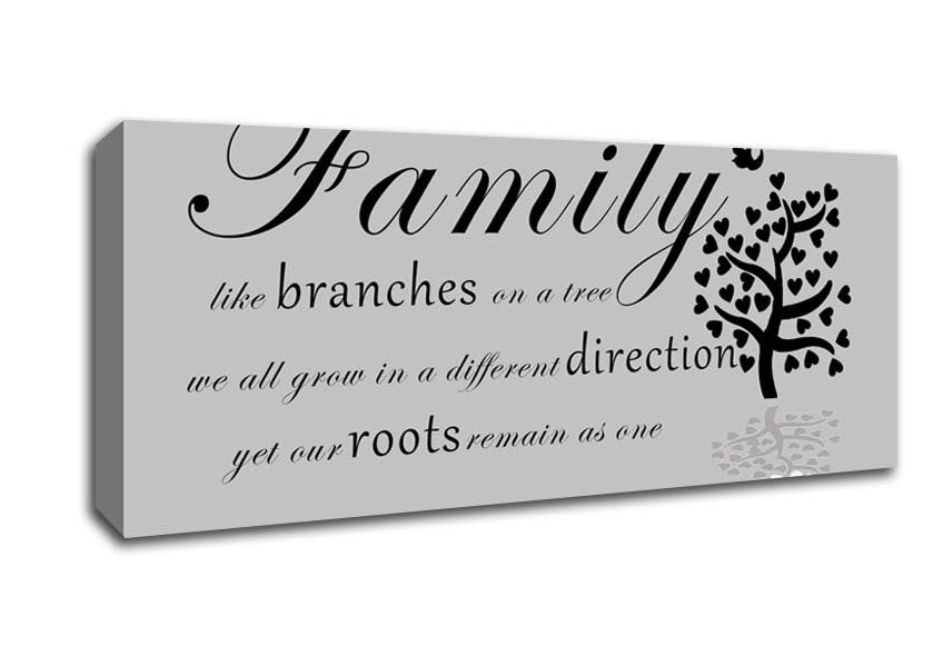 Picture of Family Quote Family Like Branches On A Tree Grey Panoramic Canvas Wall Art