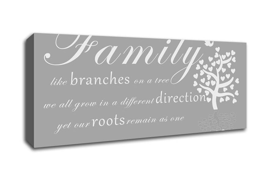 Picture of Family Quote Family Like Branches On A Tree Grey White Panoramic Canvas Wall Art