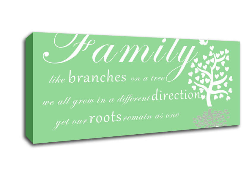 Picture of Family Quote Family Like Branches On A Tree Green Panoramic Canvas Wall Art