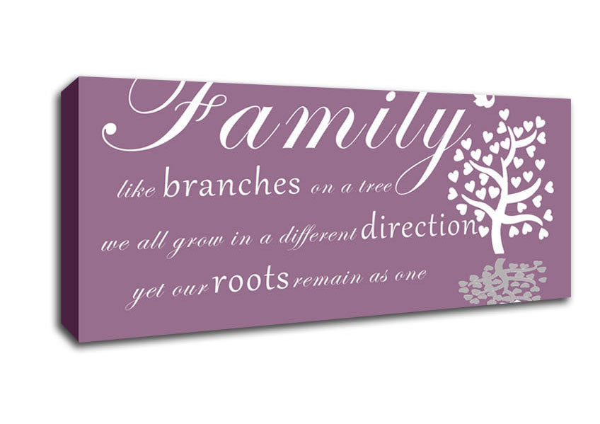 Picture of Family Quote Family Like Branches On A Tree Dusty Pink Panoramic Canvas Wall Art