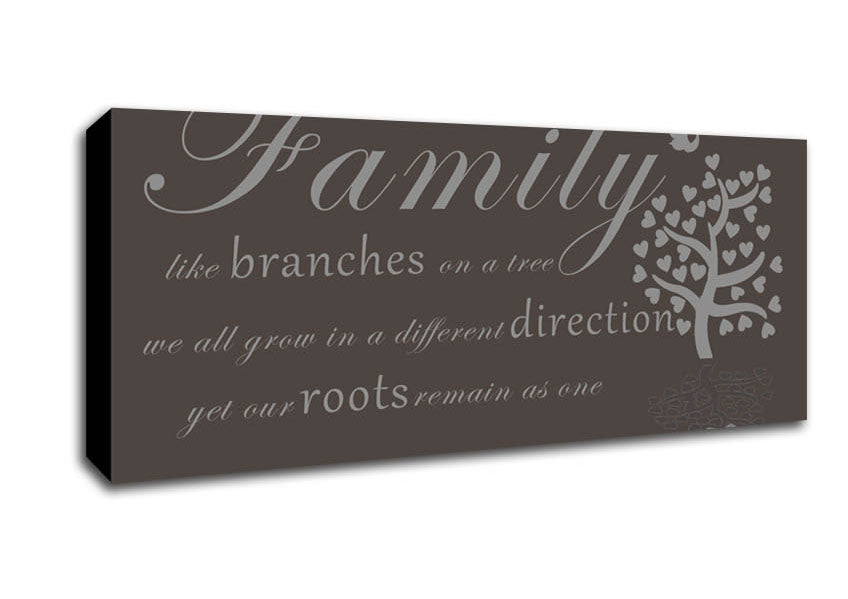 Picture of Family Quote Family Like Branches On A Tree Chocolate Panoramic Canvas Wall Art