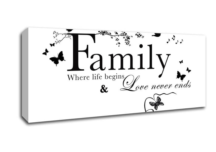 Picture of Family Quote Family Where Life Begins White Panoramic Canvas Wall Art