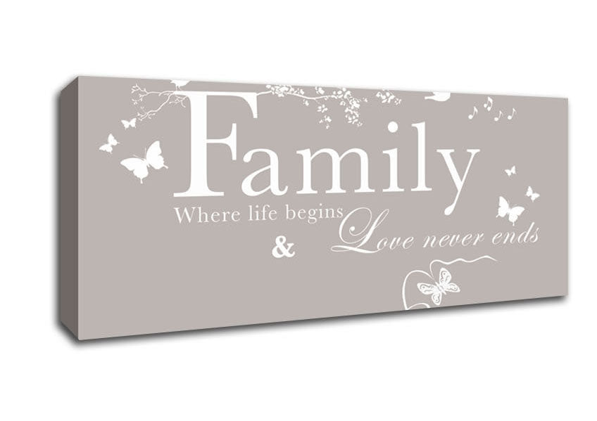 Picture of Family Quote Family Where Life Begins Beige Panoramic Canvas Wall Art