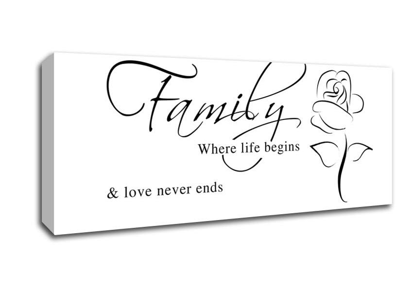 Picture of Family Quote Family Where Life Begins 1 White Panoramic Canvas Wall Art