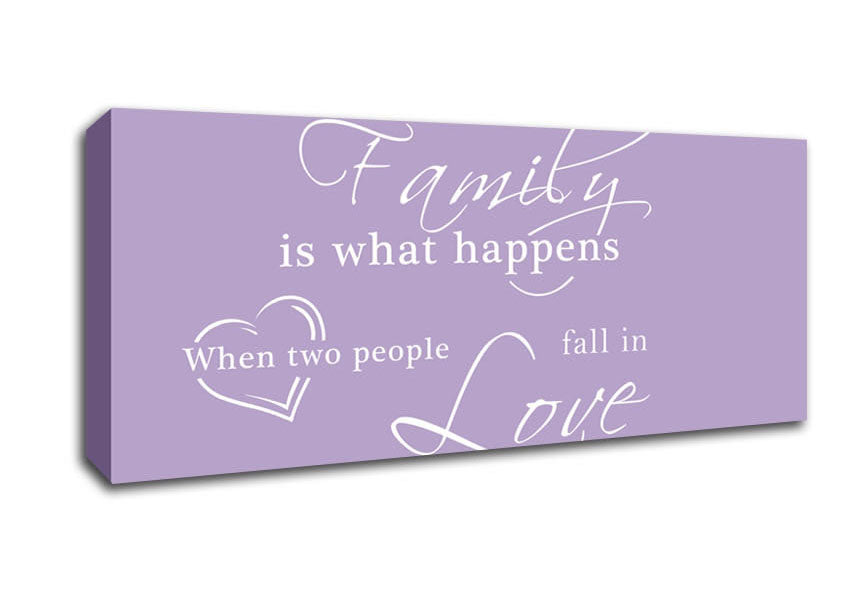 Picture of Family Quote Family Is What Happens Lilac Panoramic Canvas Wall Art