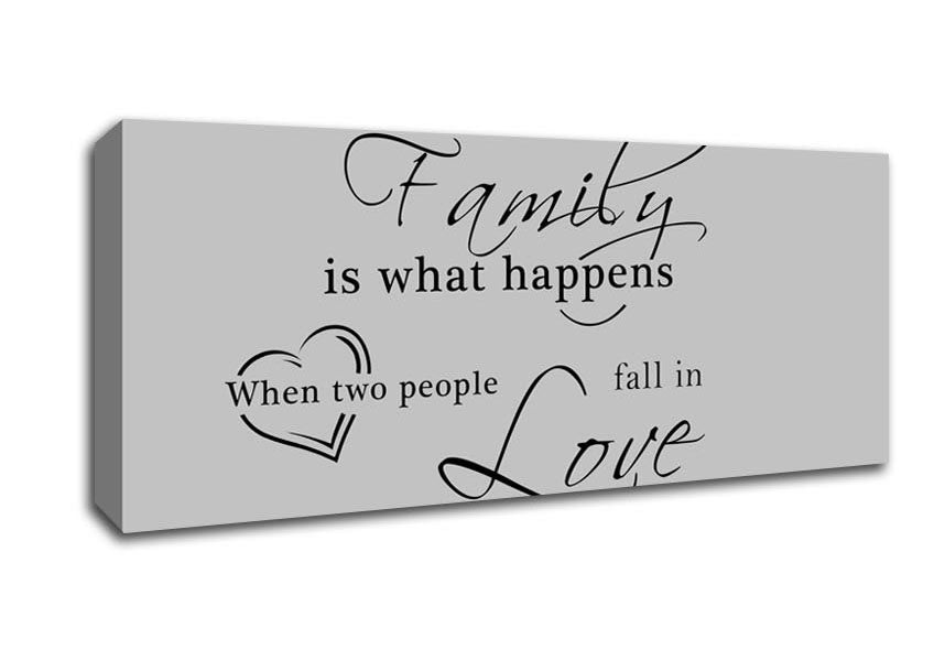 Picture of Family Quote Family Is What Happens Grey Panoramic Canvas Wall Art