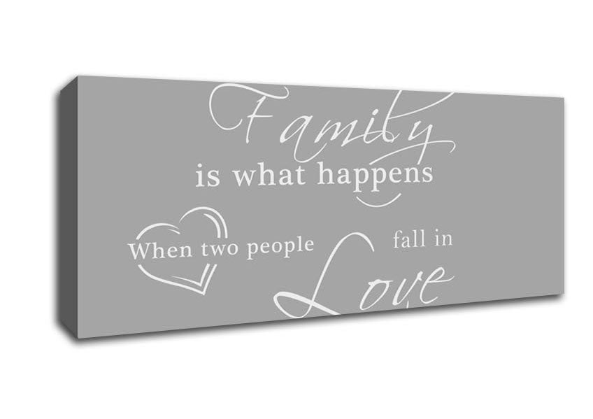 Picture of Family Quote Family Is What Happens Grey White Panoramic Canvas Wall Art