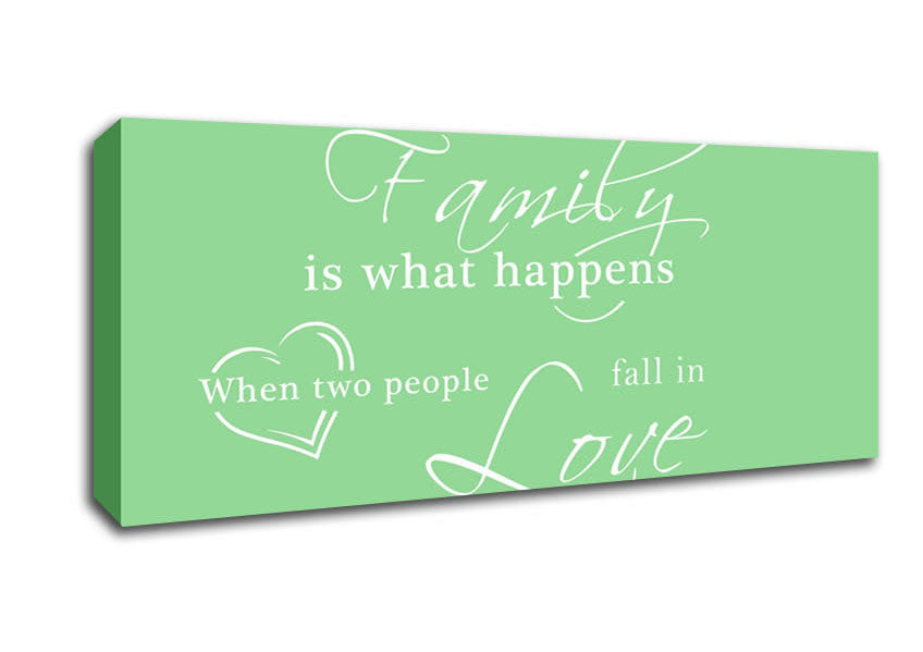Picture of Family Quote Family Is What Happens Green Panoramic Canvas Wall Art