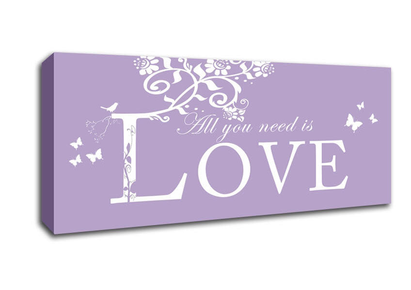 Picture of Music Quote All You Need Is Love Lilac Panoramic Canvas Wall Art
