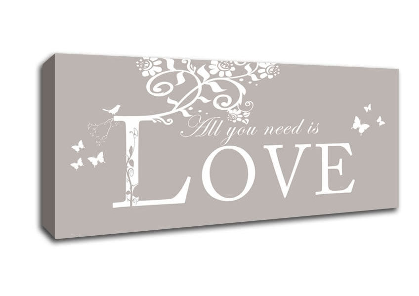 Picture of Love Quote All You Need Is Love Beige Panoramic Canvas Wall Art