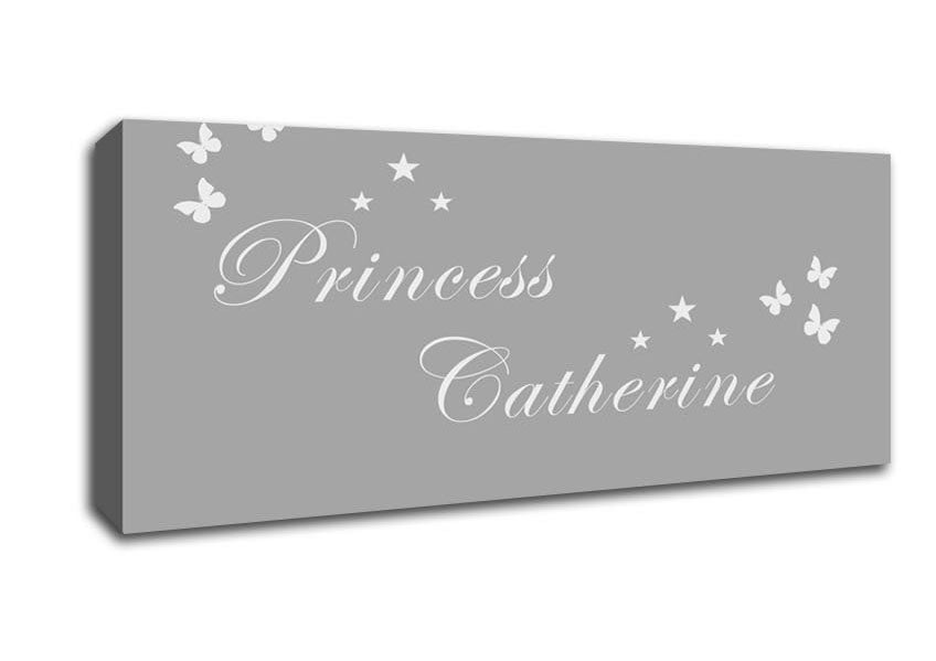Picture of Girls Room Quote Your Own Name Princess Grey White Panoramic Canvas Wall Art