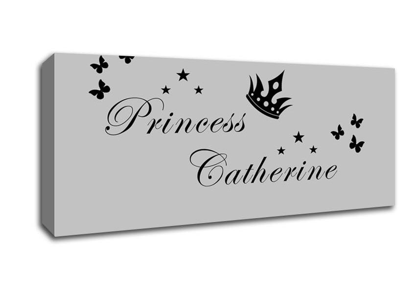 Picture of Girls Room Quote Your Own Name Princess 2 Grey Panoramic Canvas Wall Art