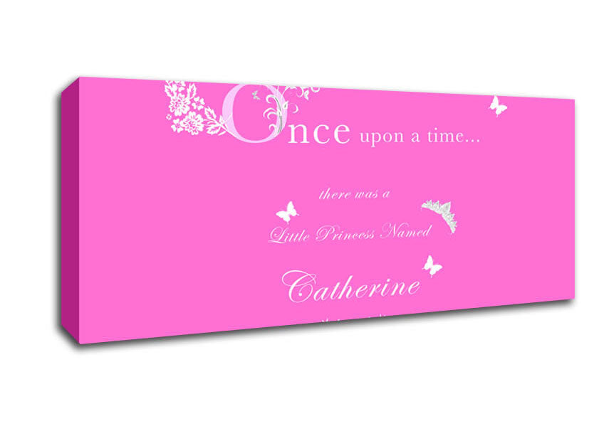 Picture of Girls Room Quote Once Upon A Time Your Name Vivid Pink Panoramic Canvas Wall Art
