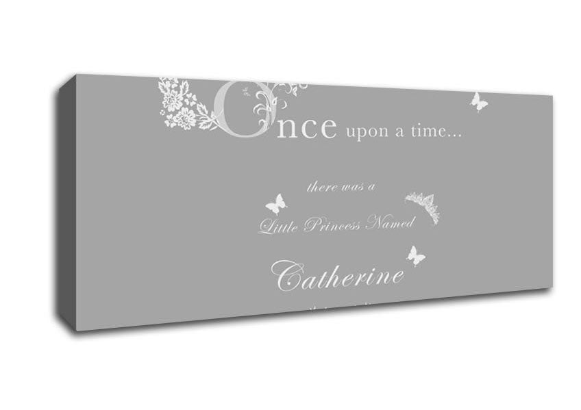 Picture of Once Upon A Time Your Name Grey White Panoramic Canvas Wall Art