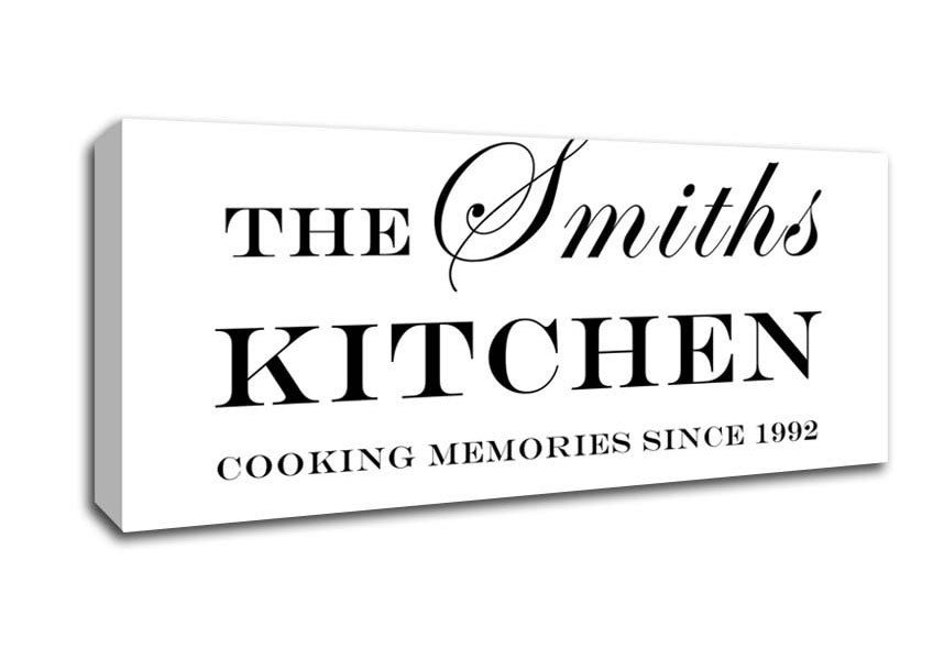 Picture of Kitchen Quote Your Family Name And Date Kitchen White Panoramic Canvas Wall Art