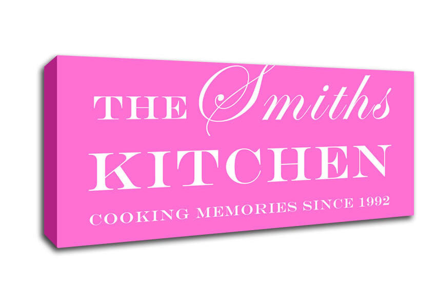 Picture of Kitchen Quote Your Family Name And Date Kitchen Vivid Pink Panoramic Canvas Wall Art