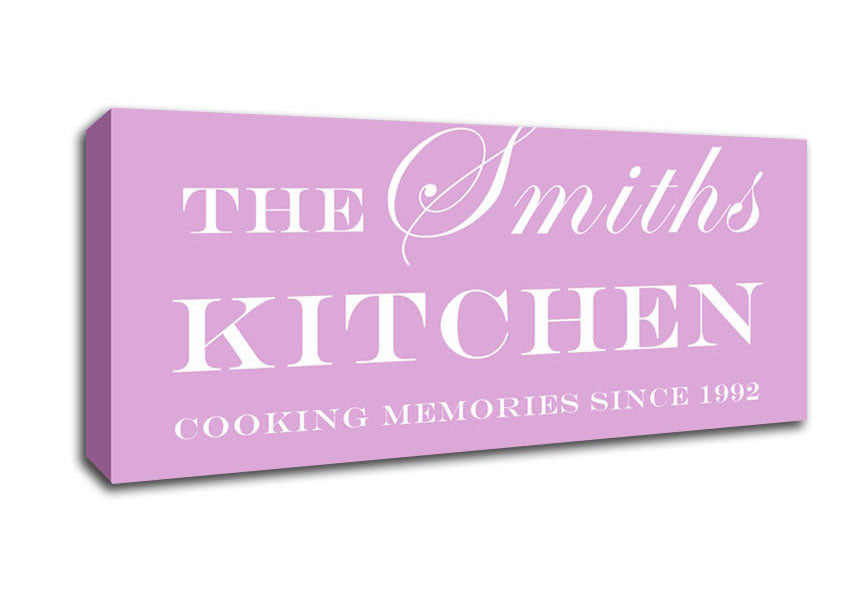 Picture of Kitchen Quote Your Family Name And Date Kitchen Pink Panoramic Canvas Wall Art