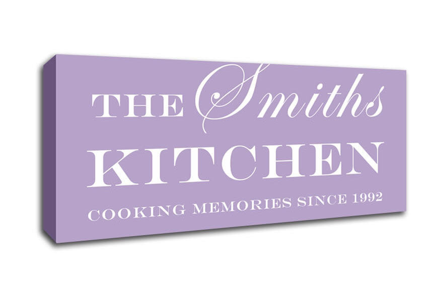 Picture of Kitchen Quote Your Family Name And Date Kitchen Lilac Panoramic Canvas Wall Art