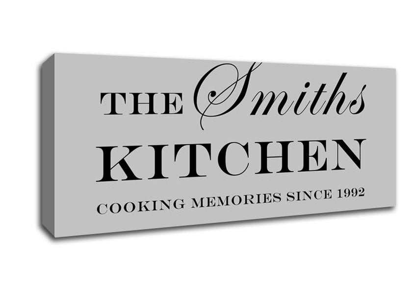 Picture of Kitchen Quote Your Family Name And Date Kitchen Grey Panoramic Canvas Wall Art