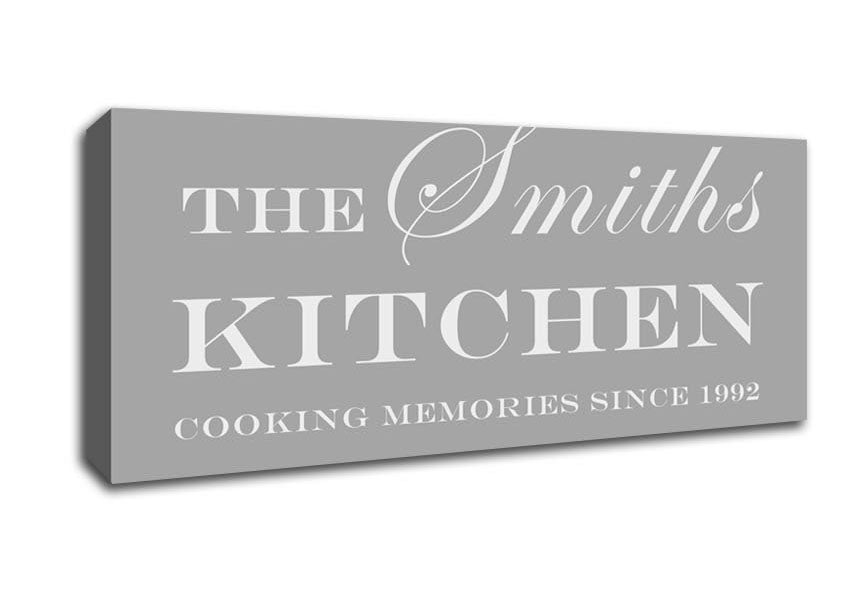 Picture of Kitchen Quote Your Family Name And Date Kitchen Grey White Panoramic Canvas Wall Art