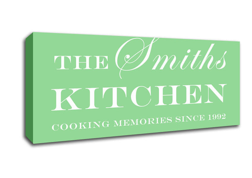 Picture of Kitchen Quote Your Family Name And Date Kitchen Green Panoramic Canvas Wall Art