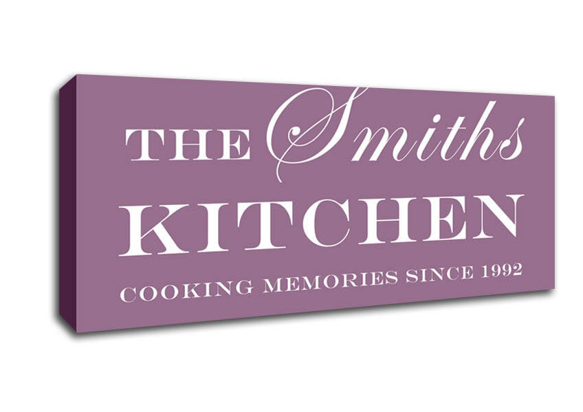 Picture of Kitchen Quote Your Family Name And Date Kitchen Dusty Pink Panoramic Canvas Wall Art