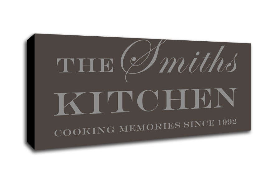 Picture of Kitchen Quote Your Family Name And Date Kitchen Chocolate Panoramic Canvas Wall Art