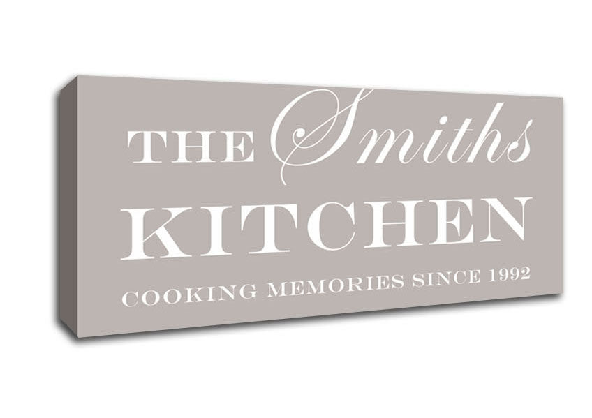 Picture of Kitchen Quote Your Family Name And Date Kitchen Beige Panoramic Canvas Wall Art