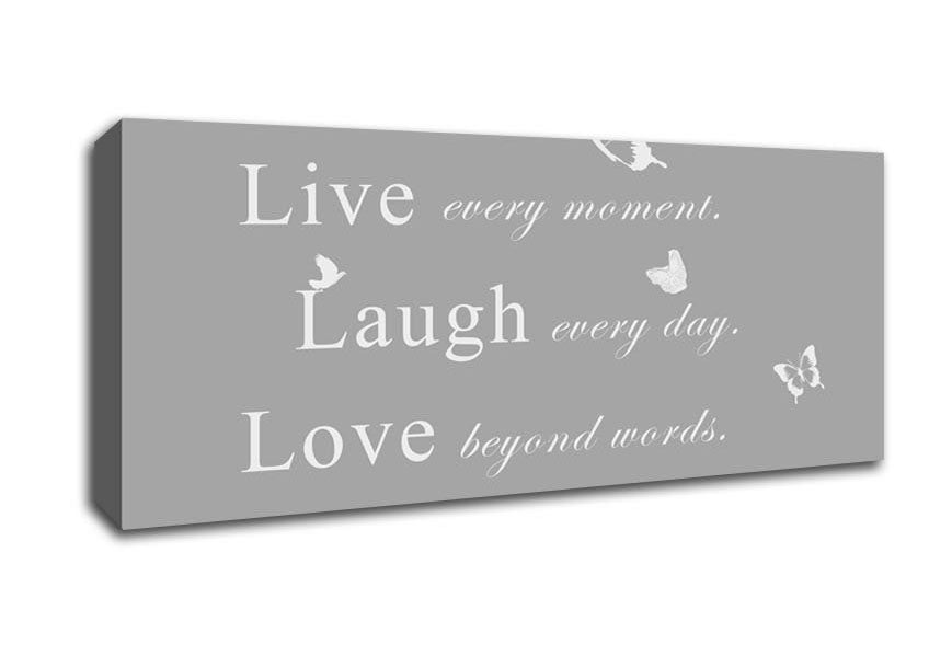 Picture of Love Quote Live Every Moment Grey White Panoramic Canvas Wall Art