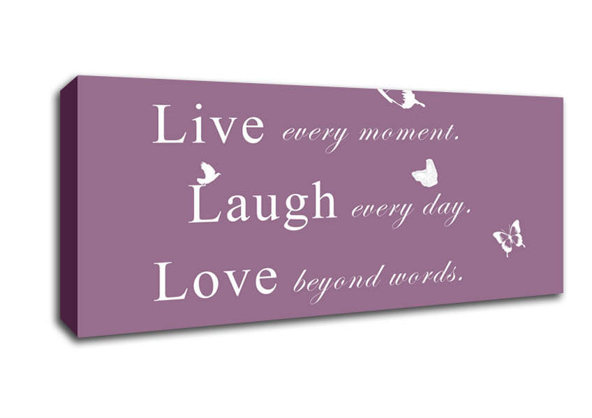 Picture of Love Quote Live Every Moment Dusty Pink Panoramic Canvas Wall Art