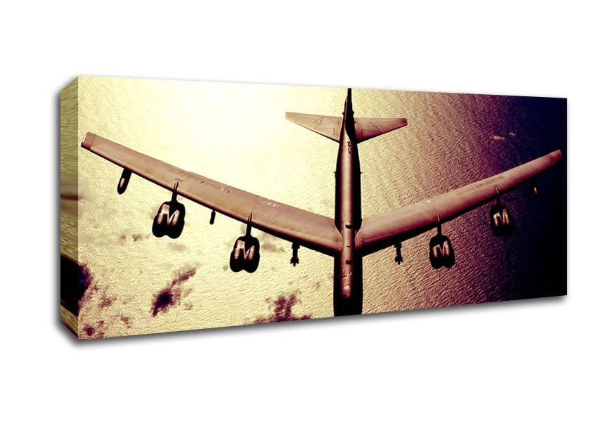 Picture of War Plane Over The Ocean Panoramic Canvas Wall Art