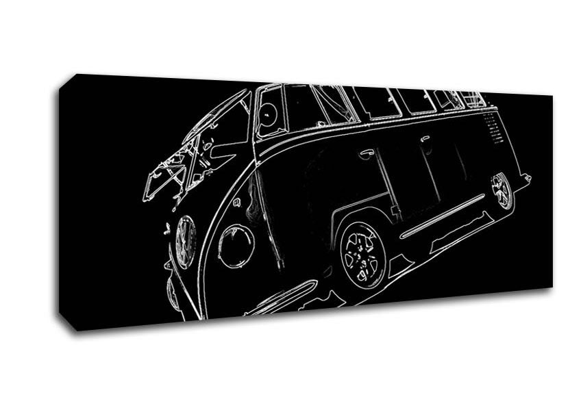 Picture of VW Camper White On Black Panoramic Canvas Wall Art